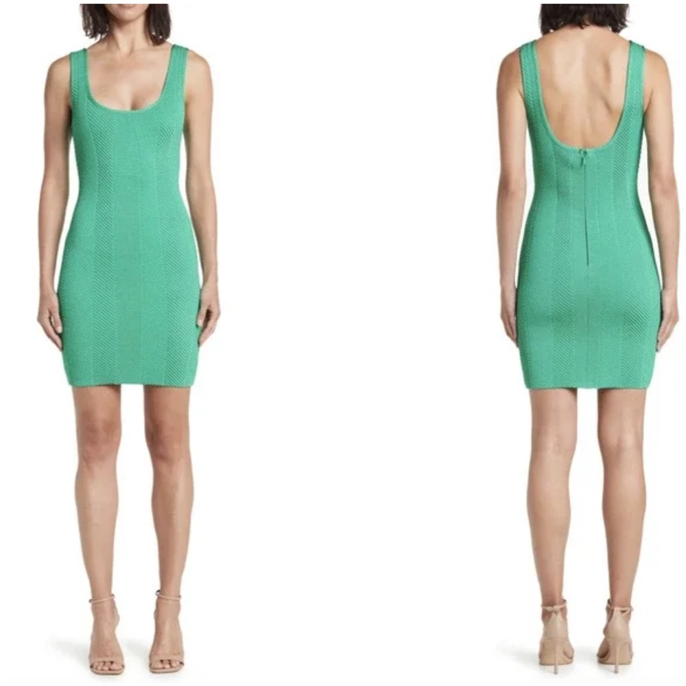 Herve Leger Green Scoop Neck Bodycon Dress, size M